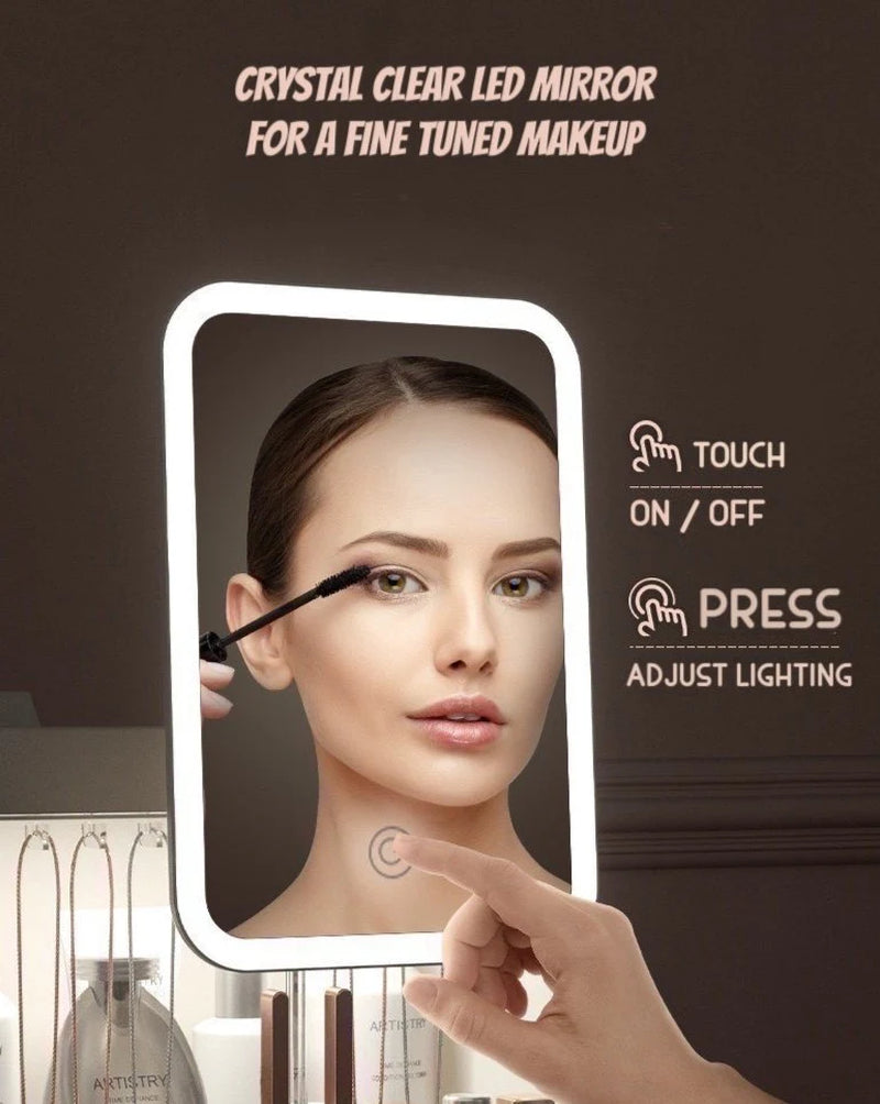 All-in-One Makeup Organizer with LED Mirror – Skincare, Cosmetic & Jewelry Storage Box with Drawers & Adjustable Light
