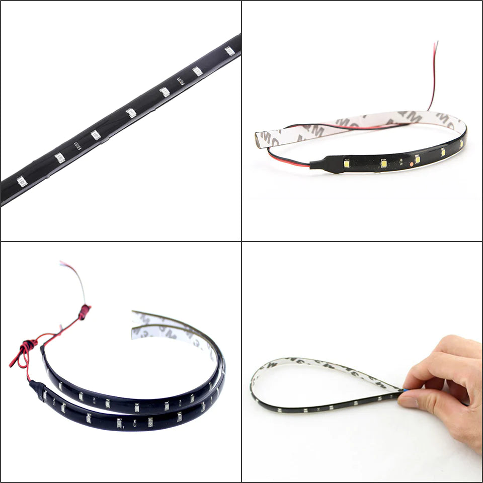 Waterproof 12V LED Strip Lights for Car & Motorcycle – 12"/15" DC Underbody Accent Lighting Kit (Multi-Pack)