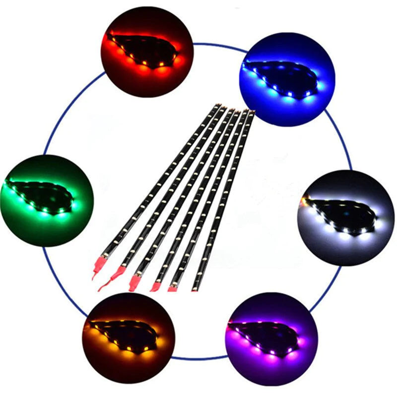 Waterproof 12V LED Strip Lights for Car & Motorcycle – 12"/15" DC Underbody Accent Lighting Kit (Multi-Pack)