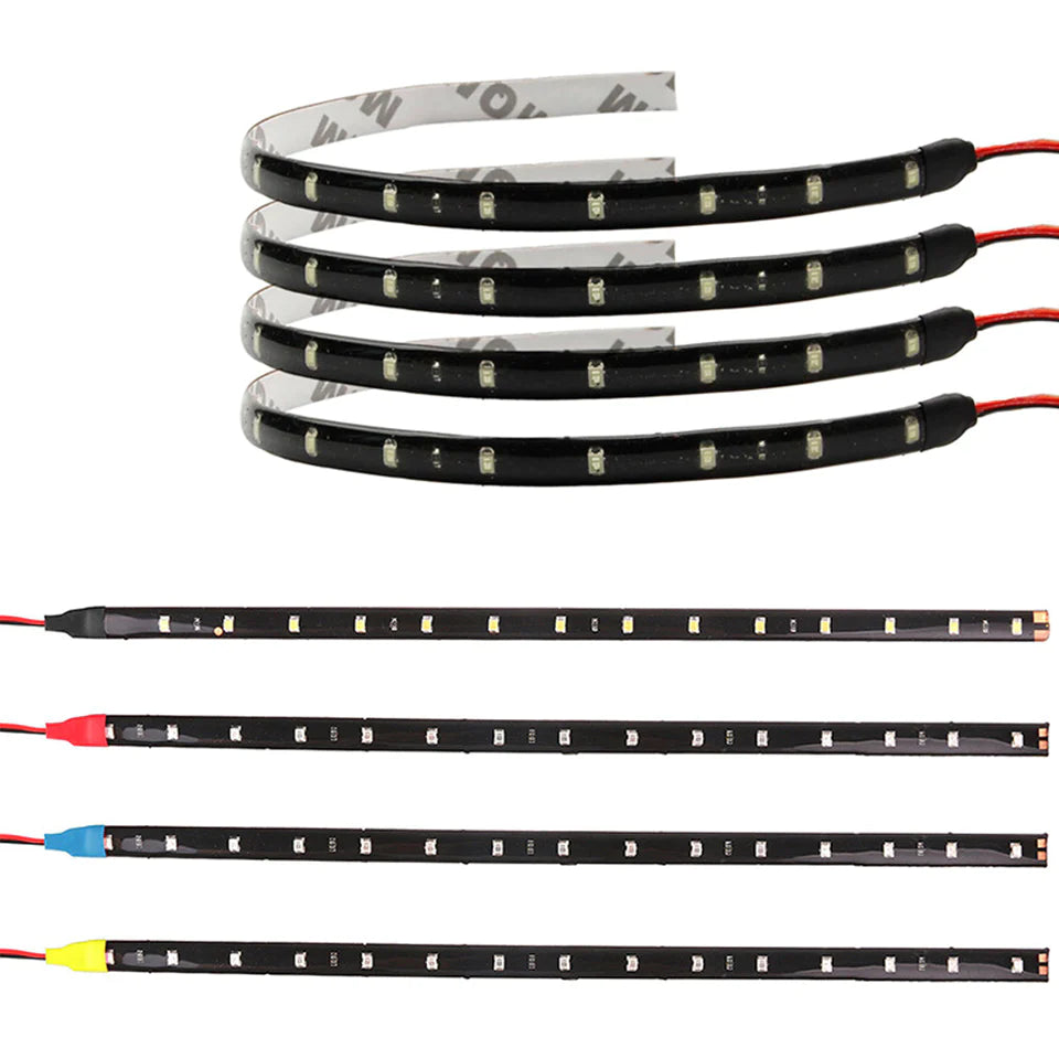 Waterproof 12V LED Strip Lights for Car & Motorcycle – 12"/15" DC Underbody Accent Lighting Kit (Multi-Pack)