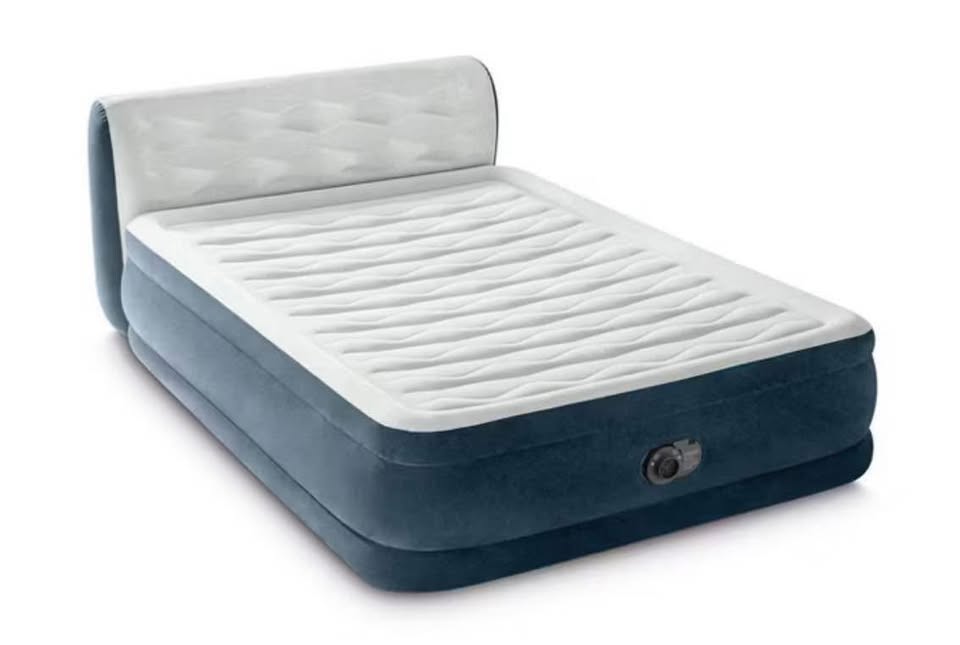 Intex 18" Pillow Top Queen Air Mattress with Electric Pump and Headboard