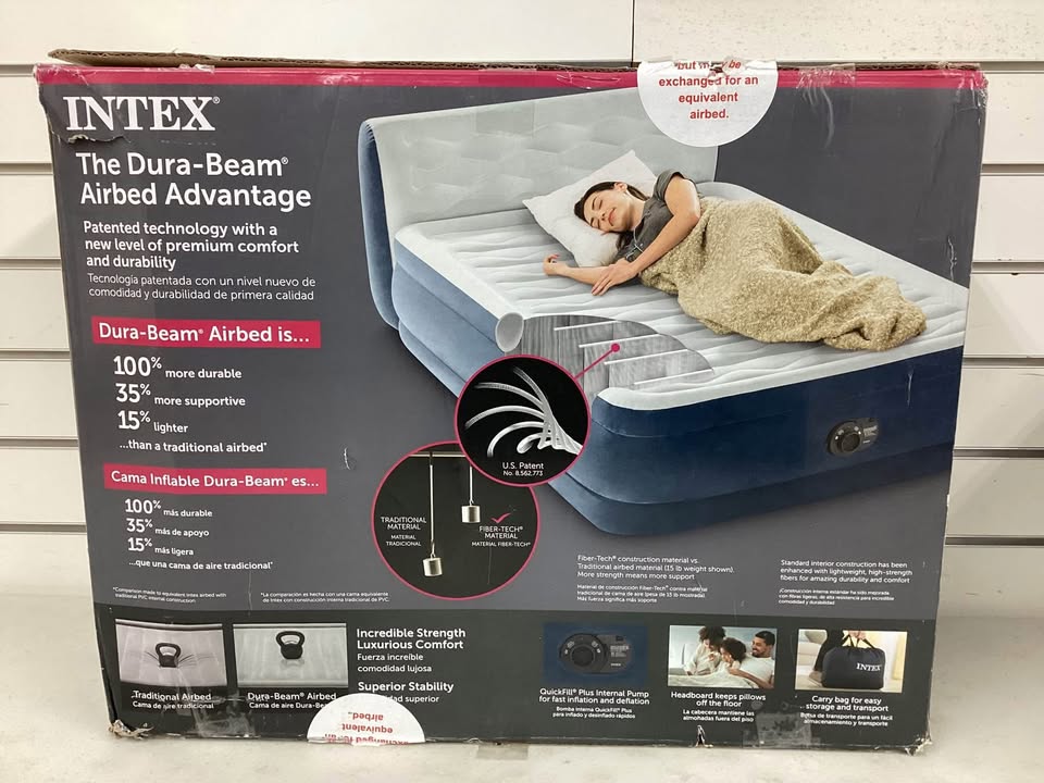 Intex 18" Pillow Top Queen Air Mattress with Electric Pump and Headboard