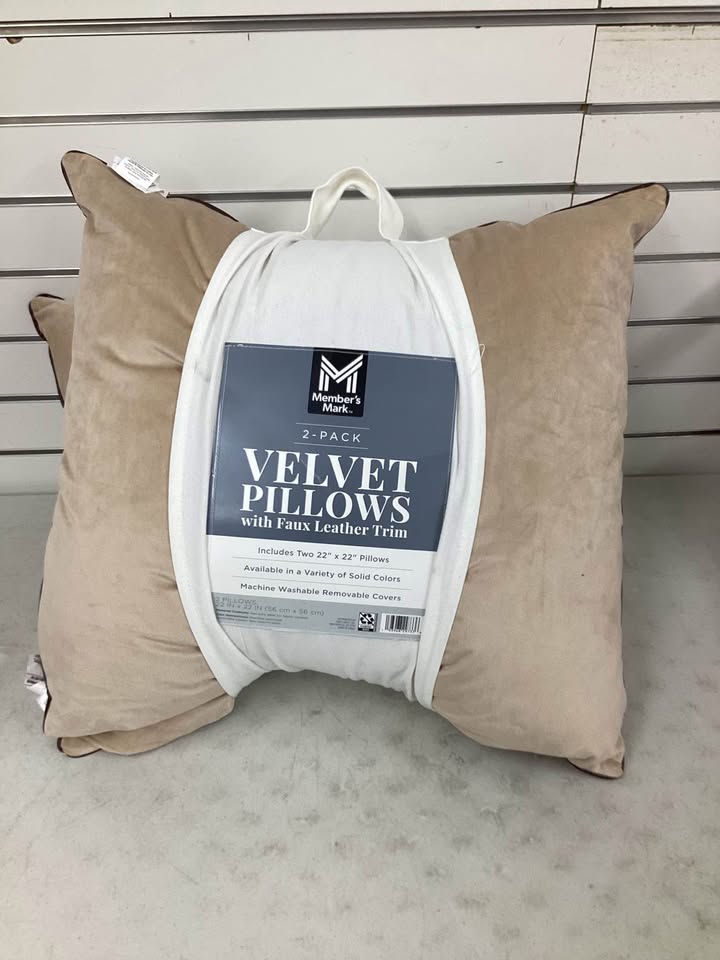 Member's Mark Dutch Velvet 2-Pack Decorative Pillows, 22" x 22" in Beige