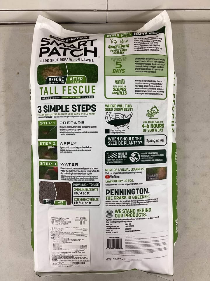 Pennington Smart Patch Tall Fescue Grass Seed Bare Spot Repair
