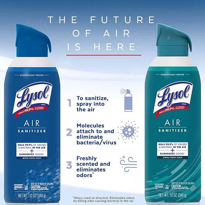 Lysol Air Sanitizer, White Linen and Simple Fresh, 3 ct., 36 oz