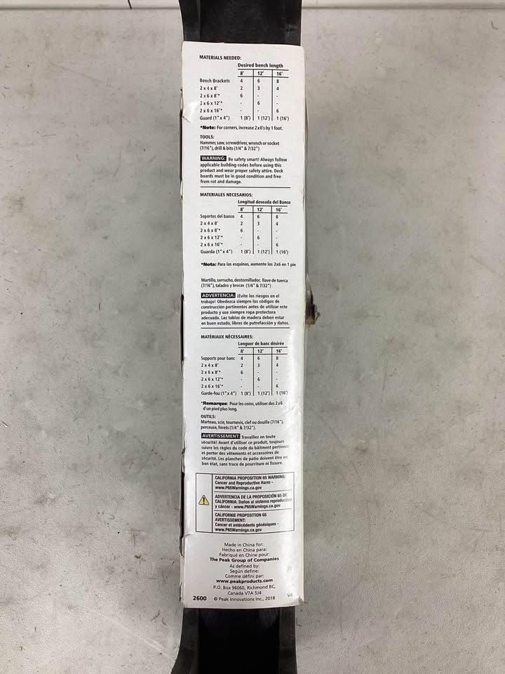 Peak Products Plastic Deck Bench Bracket