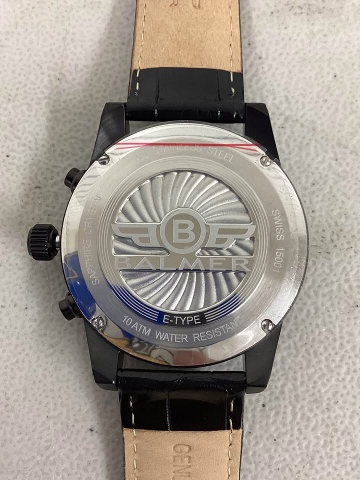 Men’s Balmer Roman Numerals Swiss Black Leather Band With Red Stitching