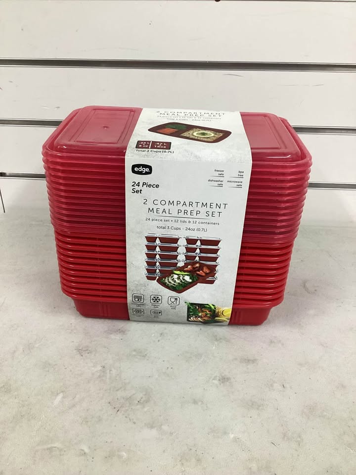 Edge Double Compartment Meal Prep Set, 24-Piece, 12 Lids / 12 Containers