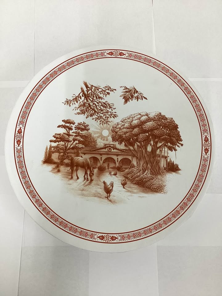 Blue Stallion Red and White Collectible Assorted Farm Animals and Veggies Dinner Plates