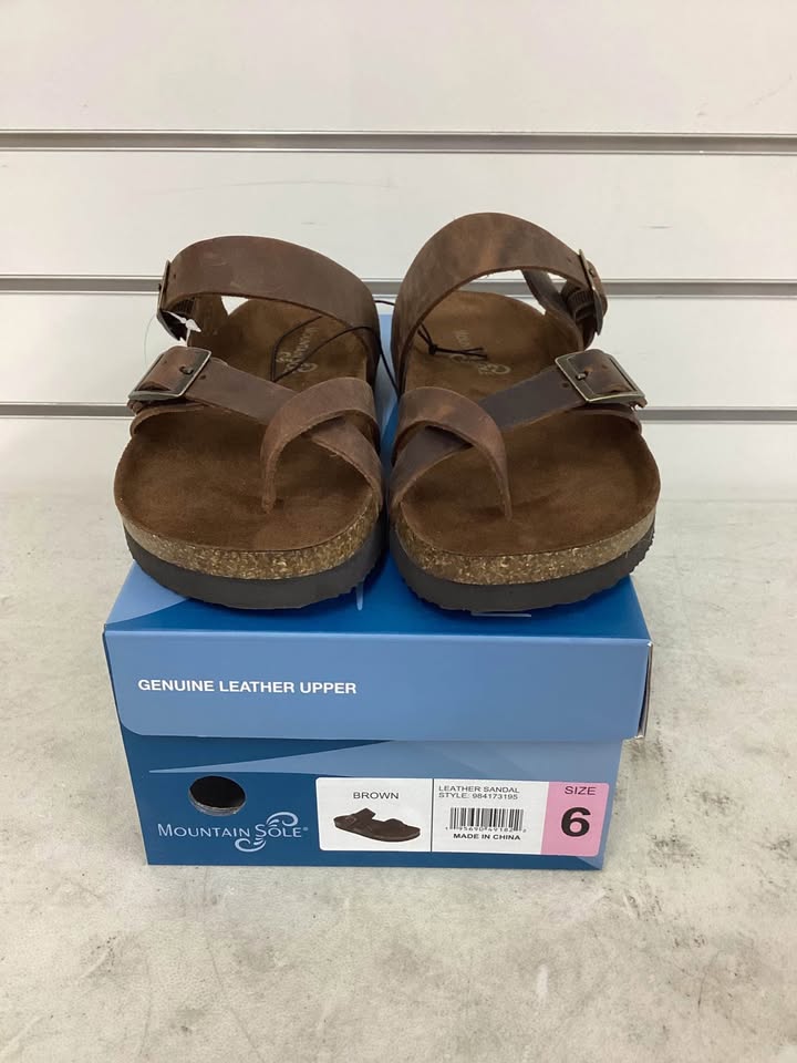 Mountain Sole Easy Slip-On Two Adjustable Buckles Ladies Leather Sandal Size 6