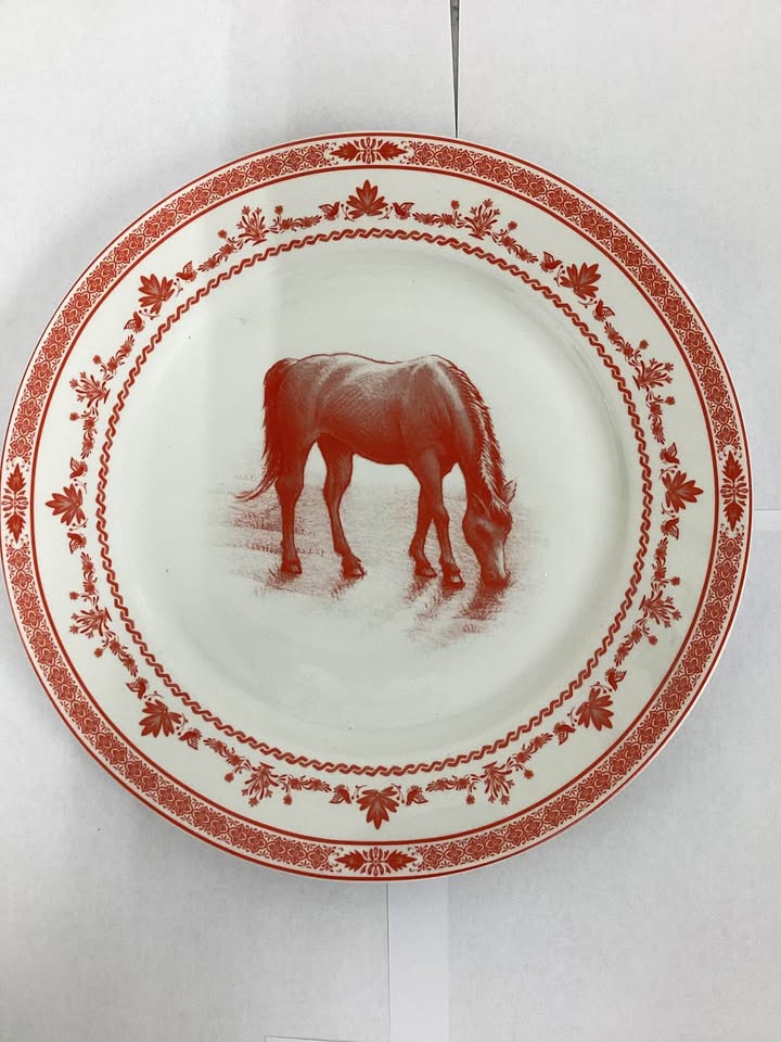 Blue Stallion Red and White Collectible Assorted Farm Animals and Veggies Dinner Plates