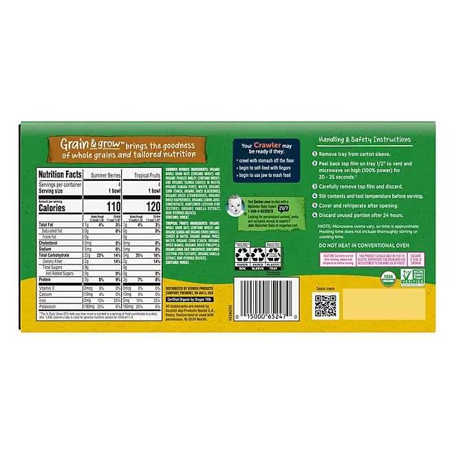 Gerber Organic Grain & Grow Morning Bowls, Variety Pack, 4.5 oz., 8 ct.