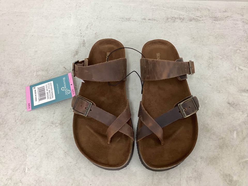 Mountain Sole Easy Slip-On Two Adjustable Buckles Ladies Leather Sandal Size 6