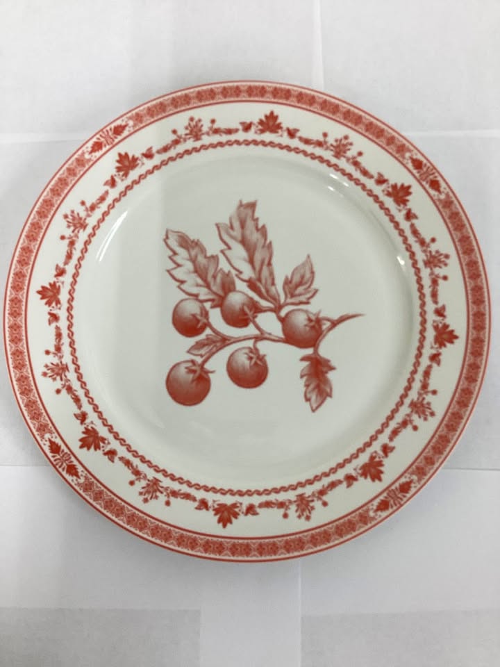 Blue Stallion Red and White Collectible Assorted Farm Animals and Veggies Dinner Plates