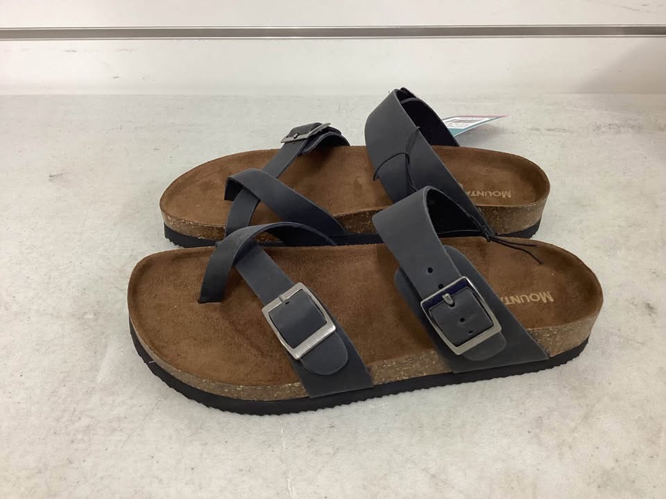 Mountain Sole Easy Slip-On Two Adjustable Buckles Ladies Leather Sandal Size 6 Black