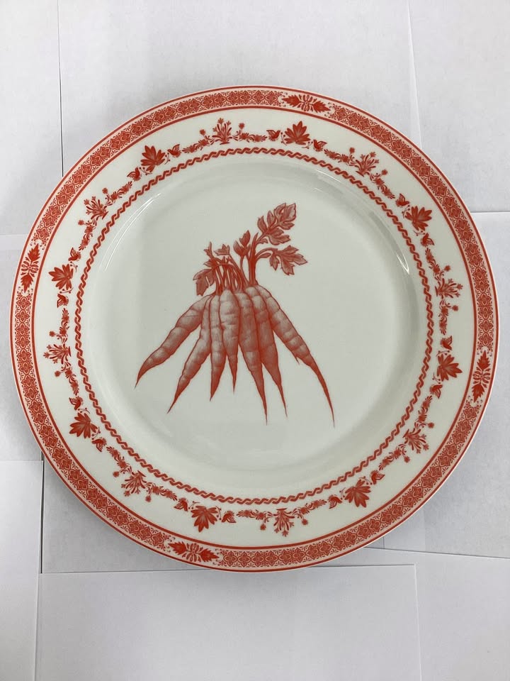 Blue Stallion Red and White Collectible Assorted Farm Animals and Veggies Dinner Plates