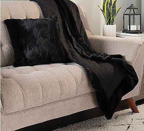 North Shore Living Knit & Faux Fur Throw Blanket & Pillow Set