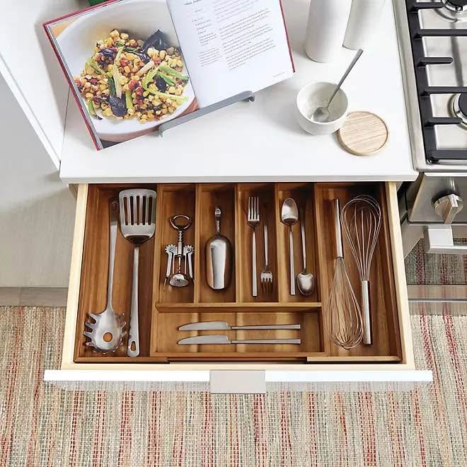 iDesign Expandable Acacia Wood Cutlery Drawer Organizer