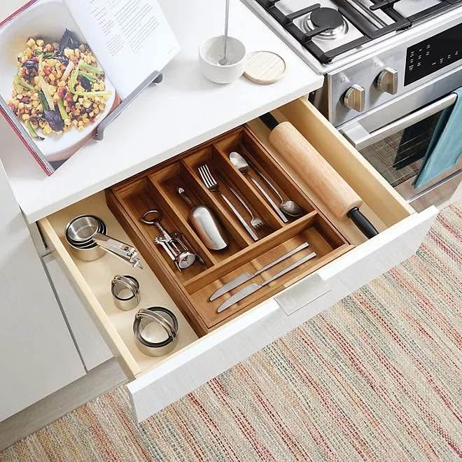 iDesign Expandable Acacia Wood Cutlery Drawer Organizer