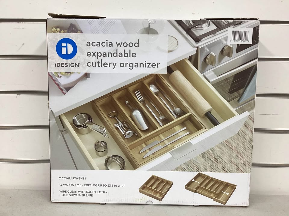 iDesign Expandable Acacia Wood Cutlery Drawer Organizer