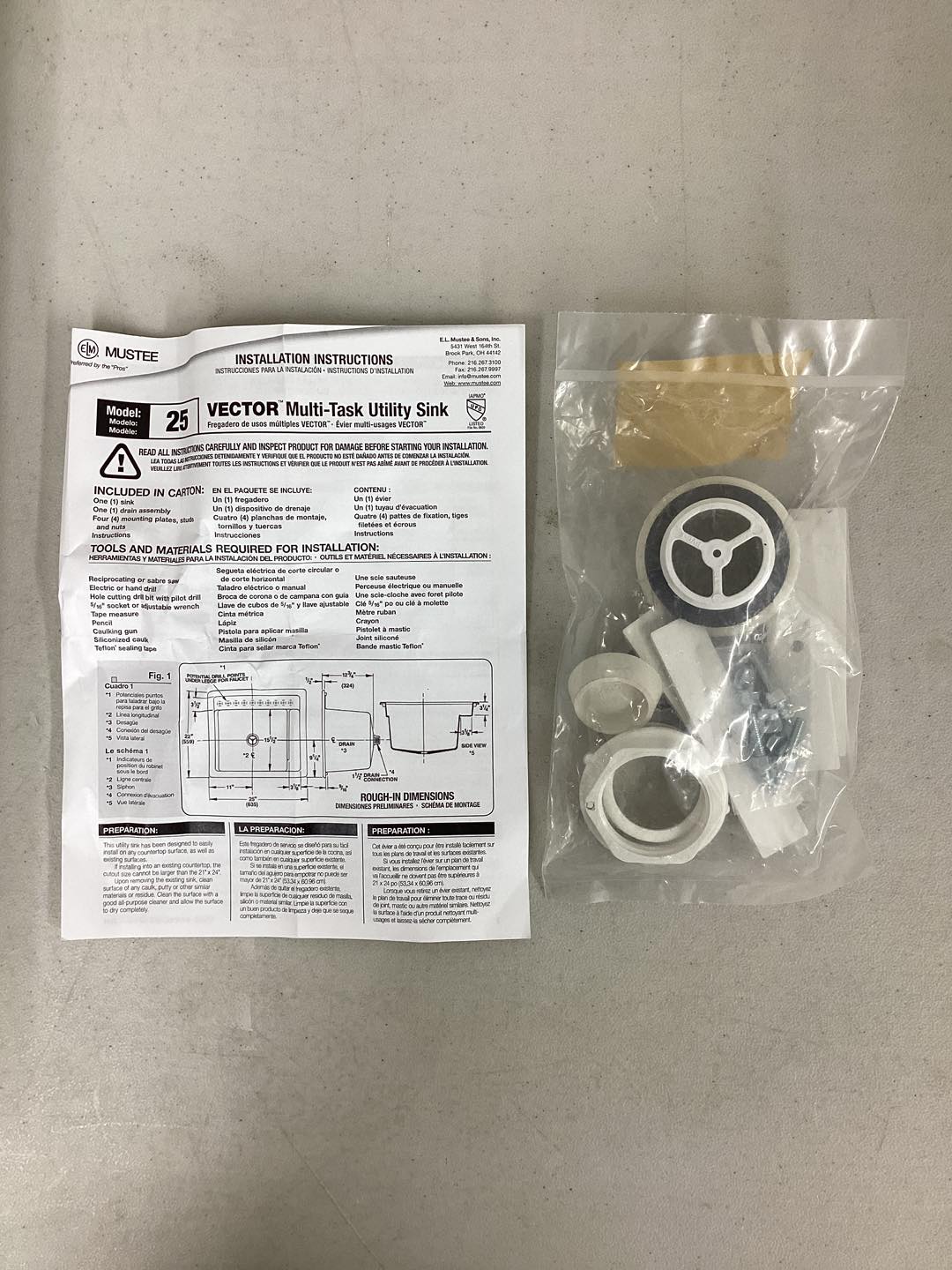 MUSTEE Vector 22 in. x 25 in. Fiberglass Self-Rimming MultiTask Sink