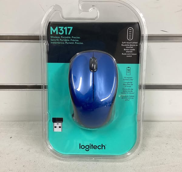 Logitech M317 Wireless Computer Mouse, 3 Buttons, 2.4GHz , Compact with Comfortable Rubber Sides, Blue