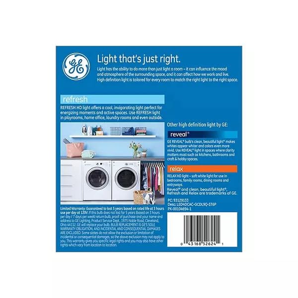 GE Refresh HD Daylight 40W Eqv. LED Decorative Small Base Light Bulbs 6pk
