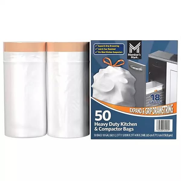 Member's Mark Heavy Duty 18-Gallon Kitchen & Compactor Trash Bags, 50 ct.