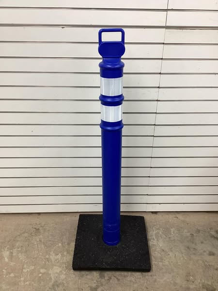 Delineator Post with Base: Portable, Blue, 45 in Overall Ht, Grabber Top, High-Intensity Prismatic