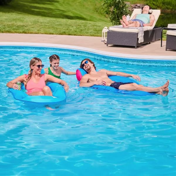 SwimWays Spring Float Recliner Swim Lounger for Pool or Lake with Hyper-Flate Valve - Blue