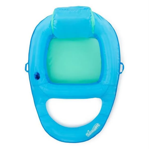 SwimWays Spring Float Recliner Swim Lounger for Pool or Lake with Hyper-Flate Valve - Blue