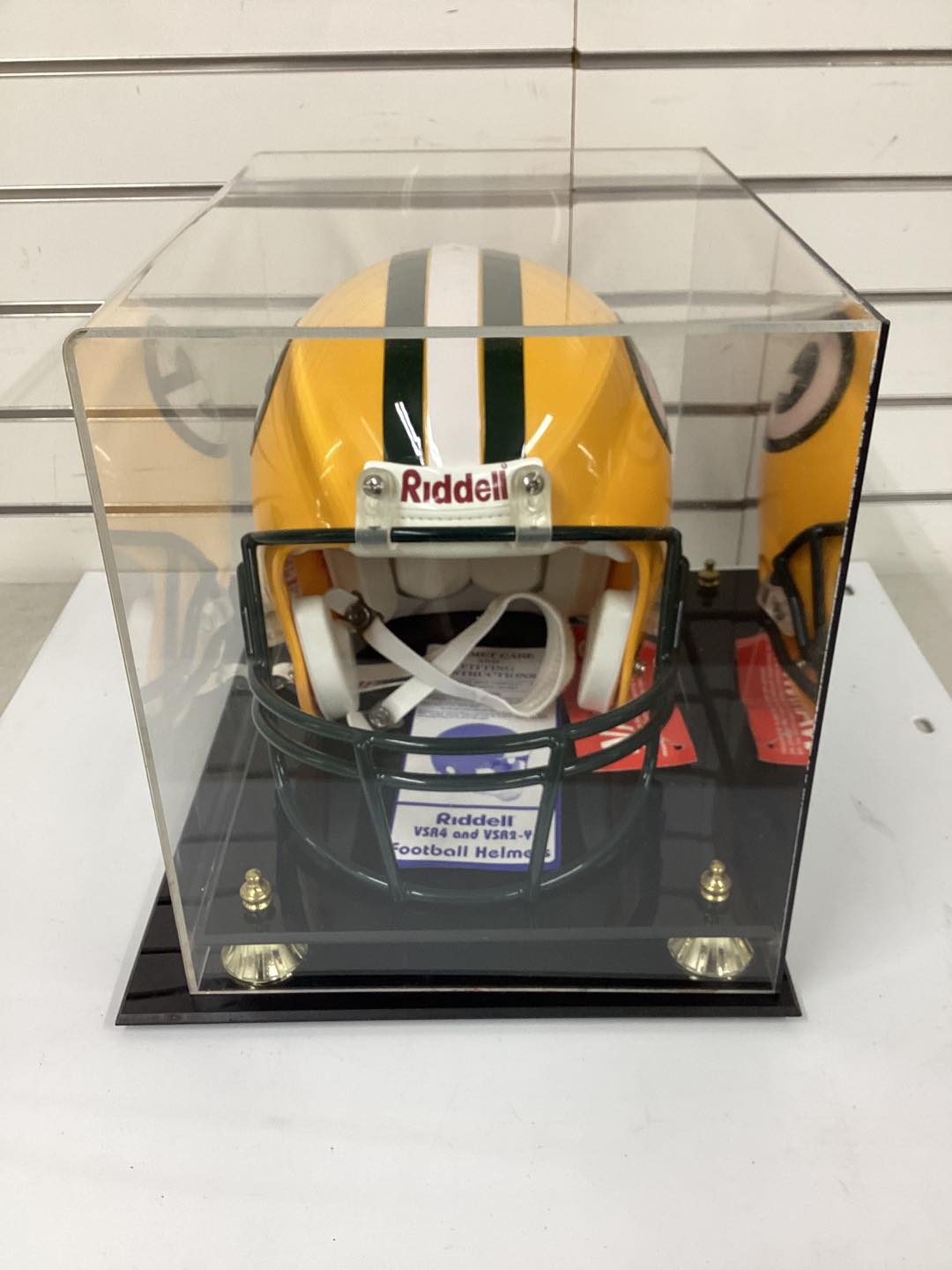 Authentic Favre Autographed Full Size Riddell Green Bay Packers Helmet with COA and Display Case