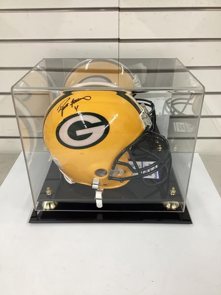 Authentic Favre Autographed Full Size Riddell Green Bay Packers Helmet with COA and Display Case