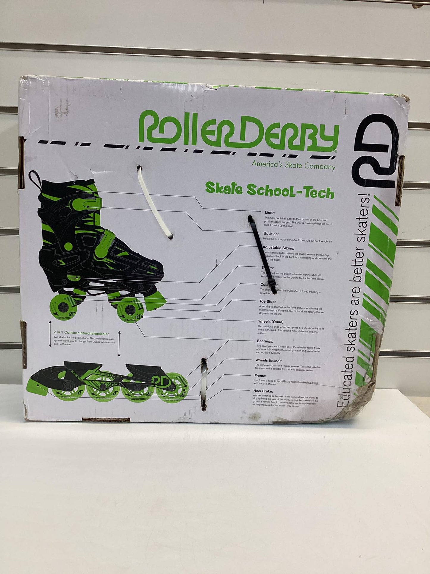 Roller Derby Boys 2-in-1 Roller/Inline Skates Black/Green, Size 3-6