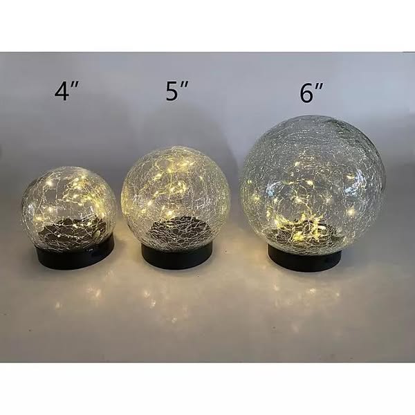 Deck Impressions Multi-Size Solar/USB LED Crackle Glass Globe Lights, 3-Pack