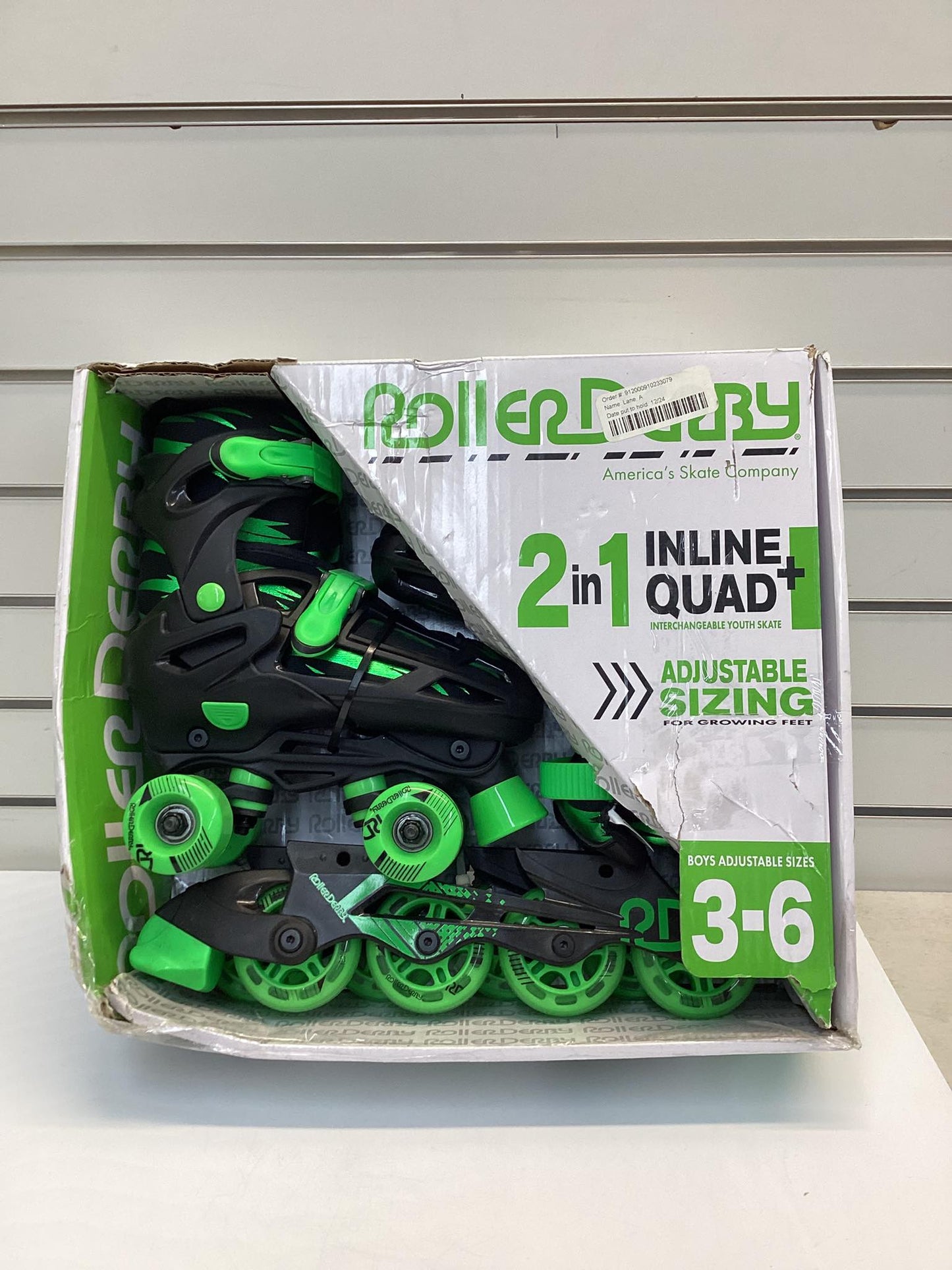 Roller Derby Boys 2-in-1 Roller/Inline Skates Black/Green, Size 3-6