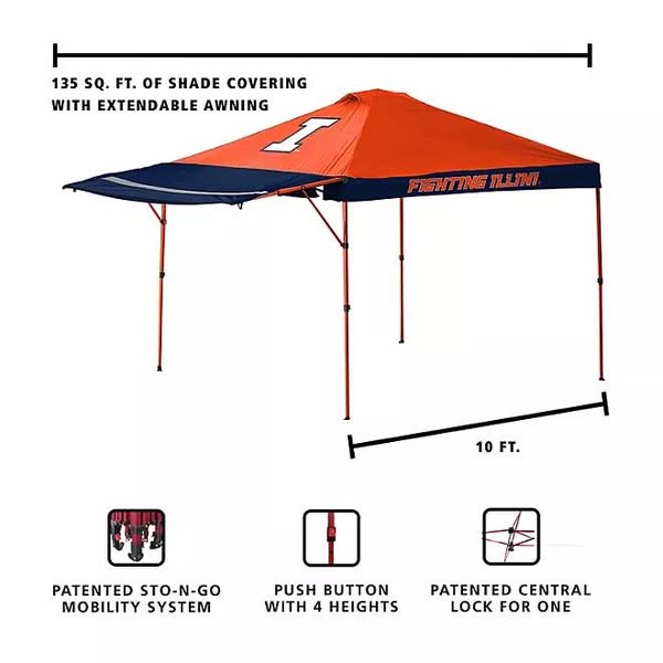 NCAA 10’ x 10’ Mighty Shade Canopy Tent -Illinois Fighting Illini