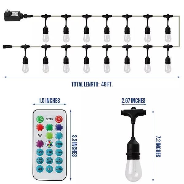 Westinghouse 48' Color Change LED String Light Set with Remote Control, 15 Bulbs