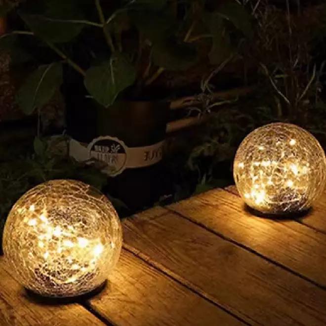 Deck Impressions Multi-Size Solar/USB LED Crackle Glass Globe Lights, 3-Pack
