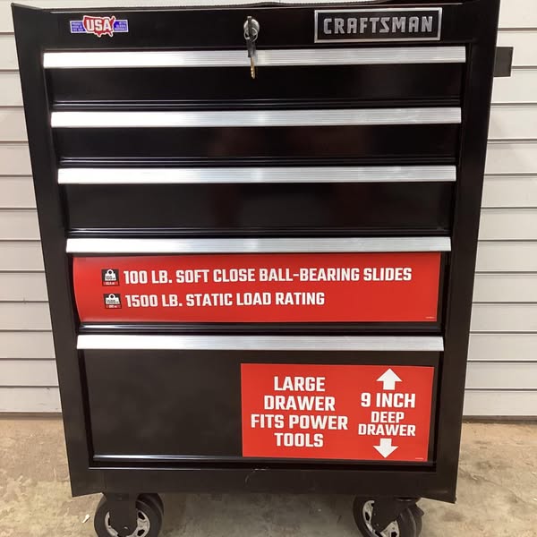 CRAFTSMAN 2000 Rolling Tool Cabinet, 5 Drawer, Black, Steel, 26 1/2 in W x 18 in D x 37 1/2 in H
