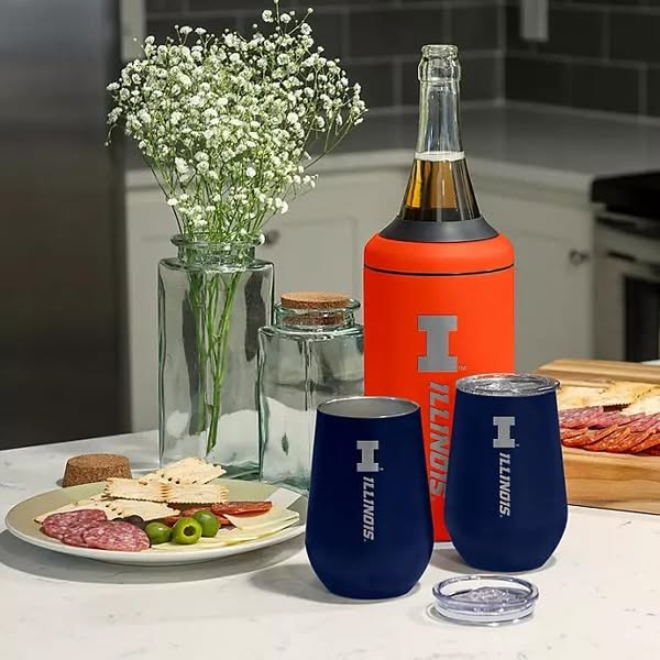 NCAA Stainless Steel Wine Chiller and Tumbler Set -Illinois Fighting Illini