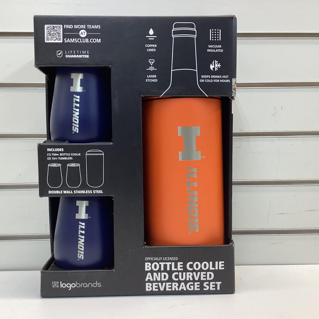 NCAA Stainless Steel Wine Chiller and Tumbler Set -Illinois Fighting Illini