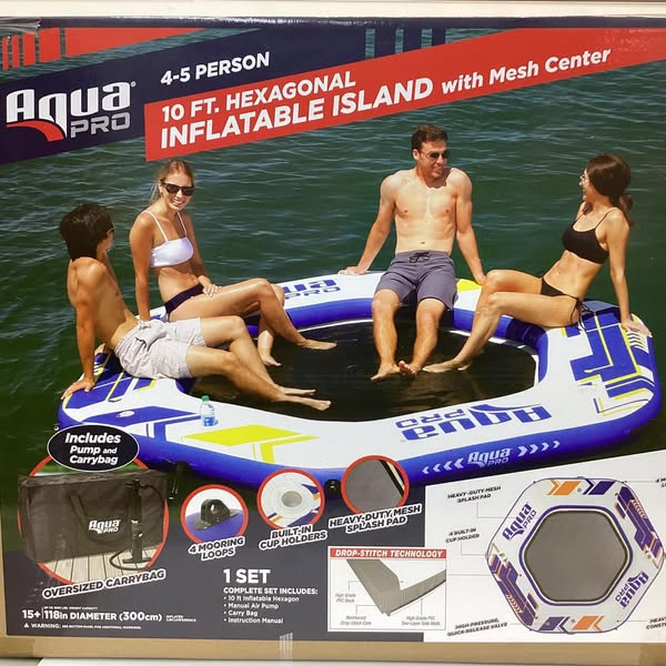 Aqua Leisure Hex Dock Inflatable Island with Pump & Backpack – 10 ft. Diameter