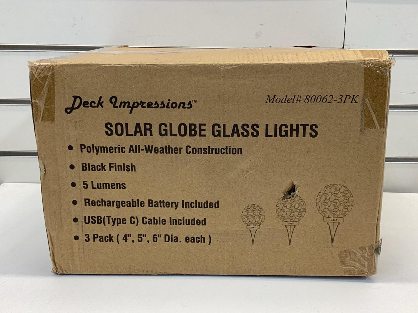 Deck Impressions Multi-Size Solar/USB LED Crackle Glass Globe Lights, 3-Pack
