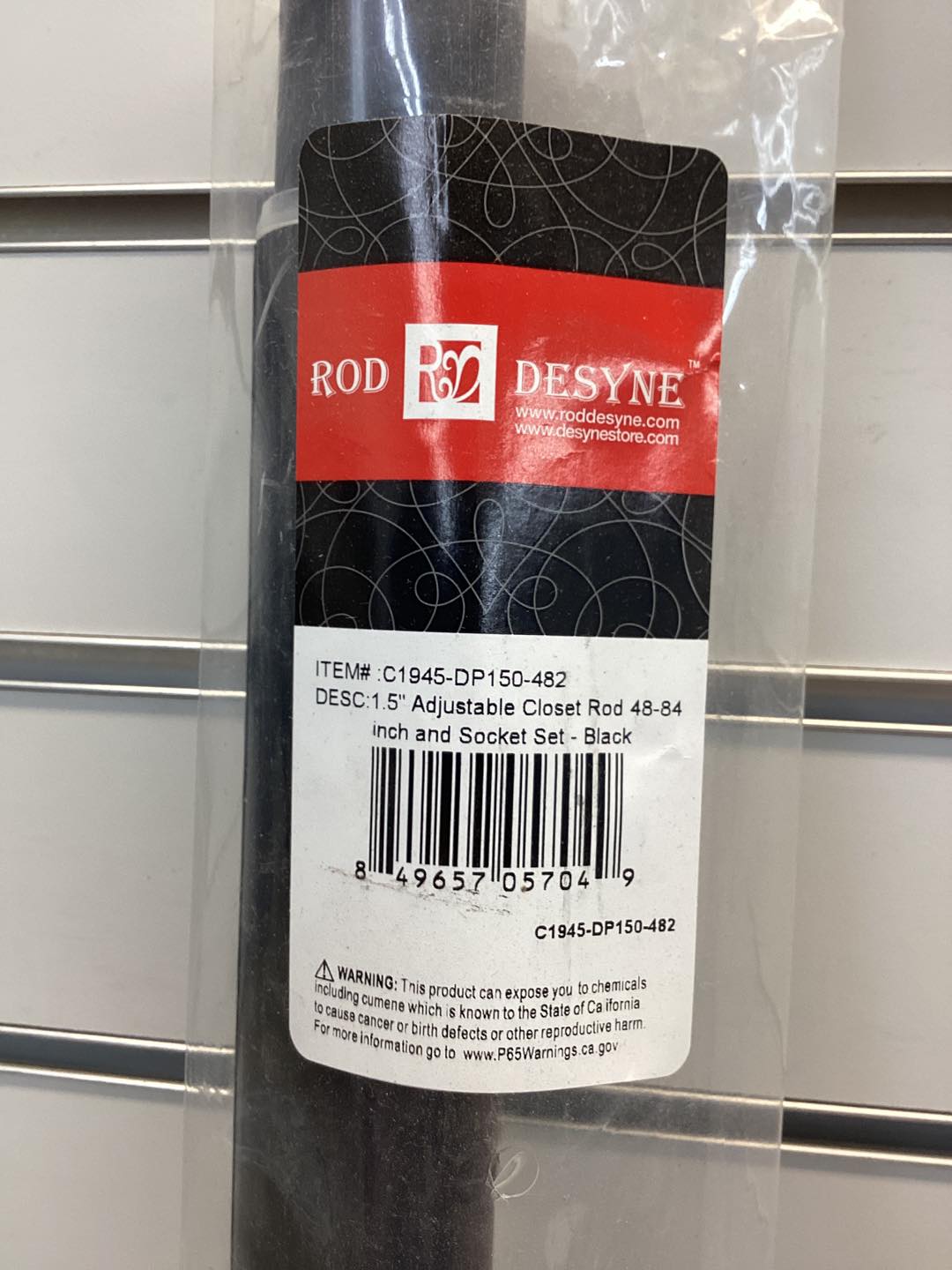 Rod Desyne 84-in L x 1.5-in H Extendable Black Metal Closet Rod with Hardware