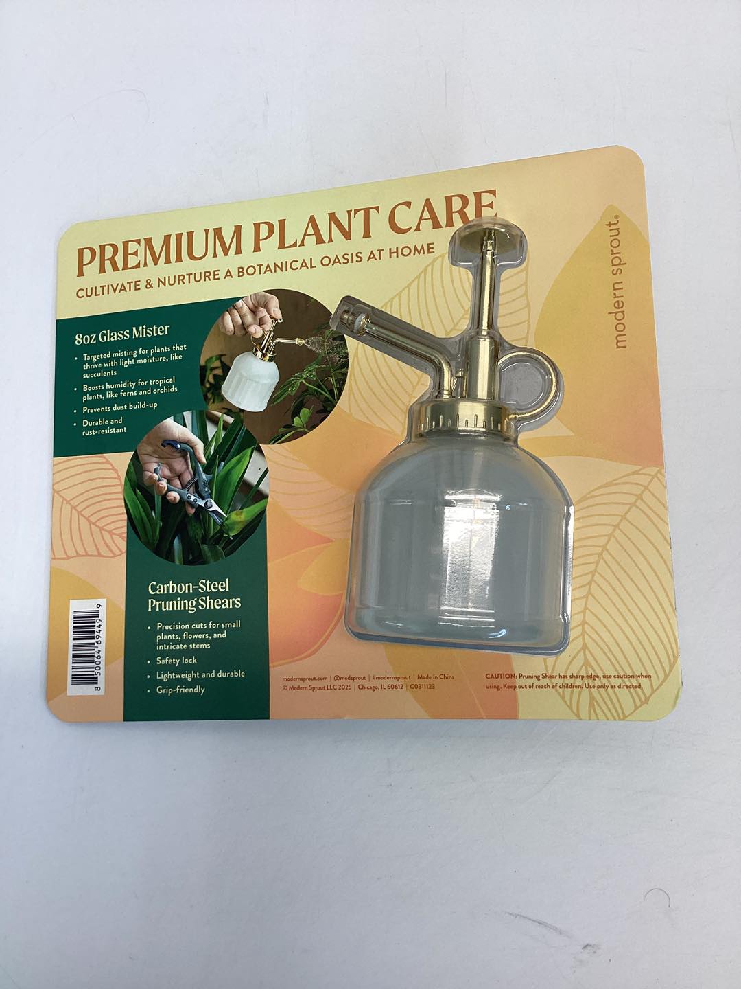Modern Sprout Gardening Shears and Glass Plant Mister Set