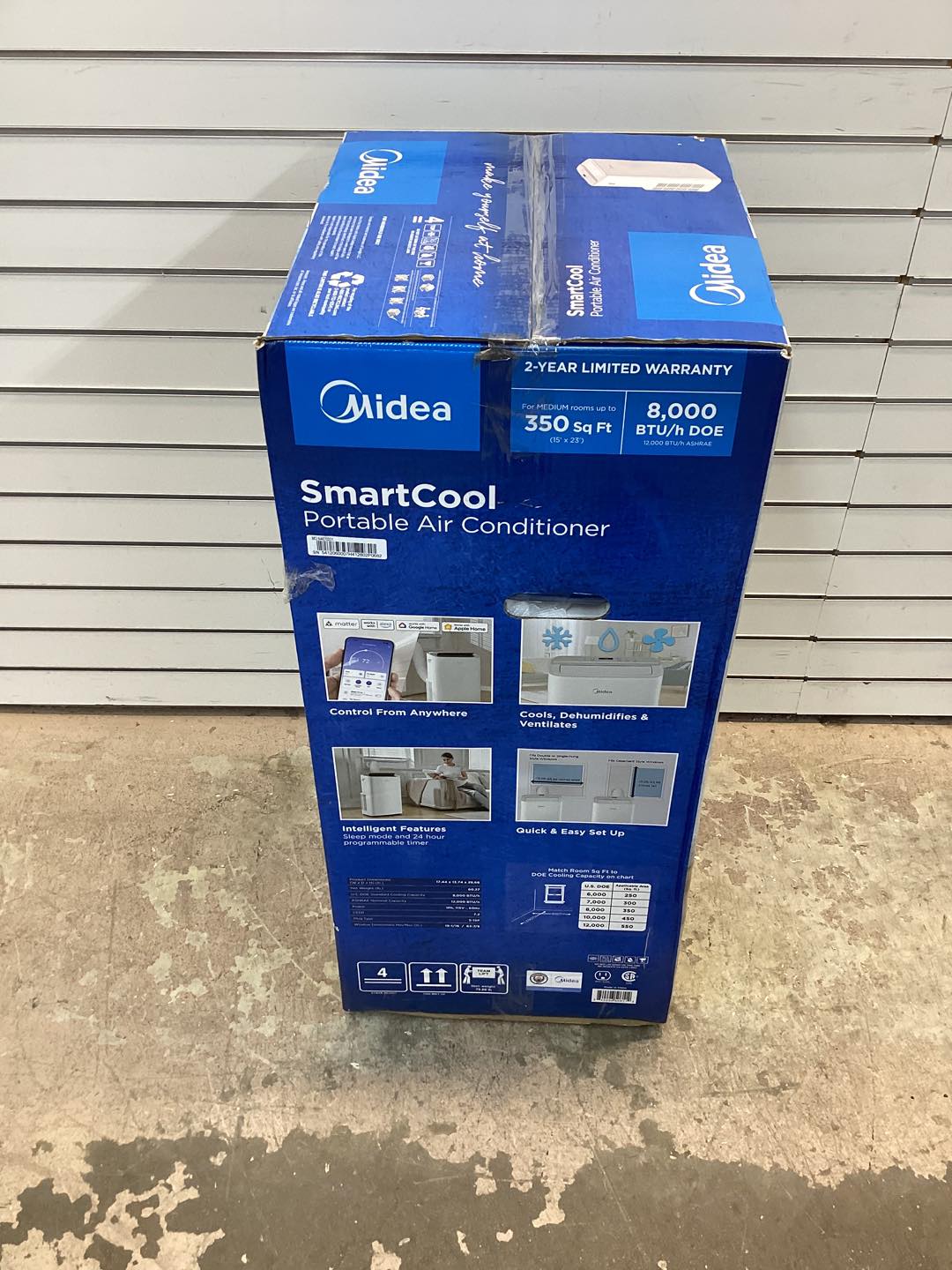 Midea 8,000 DOE, 12, 000 BTU ASHRAE SmartCool Portable Air Conditioner, For spaces up to 350 Sq. Ft