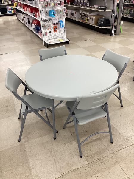 Hampden Furnishings Baldwin Collection 48" Blow Molded Plastic Round Folding Table with 4 Resin Folding Chairs