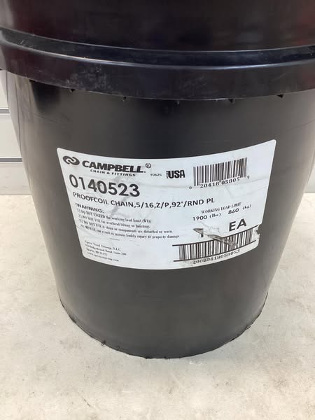 5/16" Grade 30 Proof Coil Chain, Zinc Plated, 92' per Round Pail