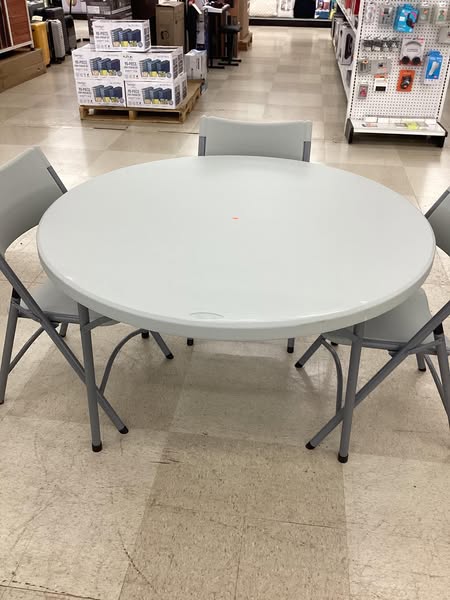 Hampden Furnishings Baldwin Collection 48" Blow Molded Plastic Round Folding Table with 4 Resin Folding Chairs